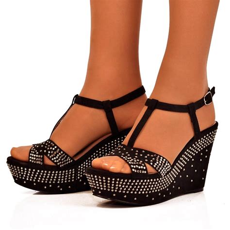 black embellished women's wedges.